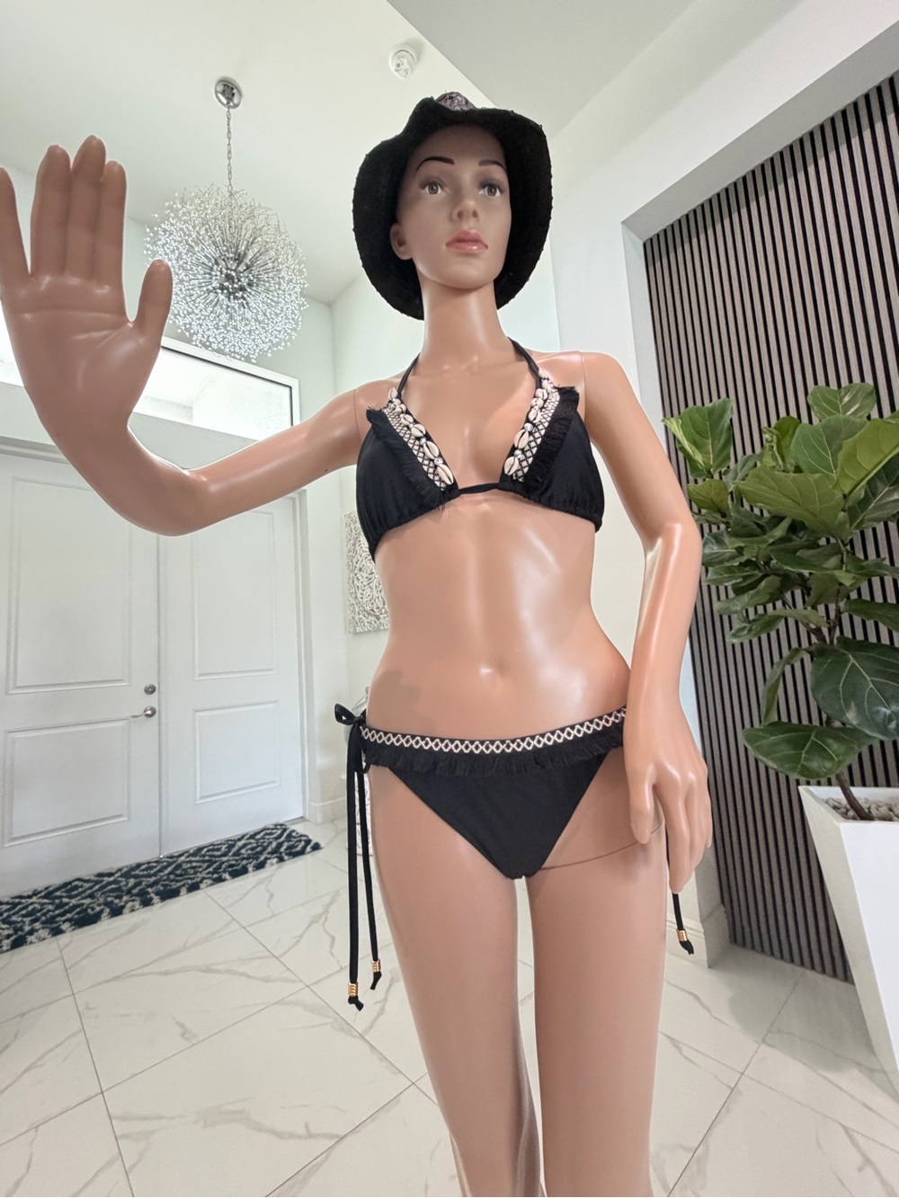 Women's Black Crochet-Trim Tie Bikini